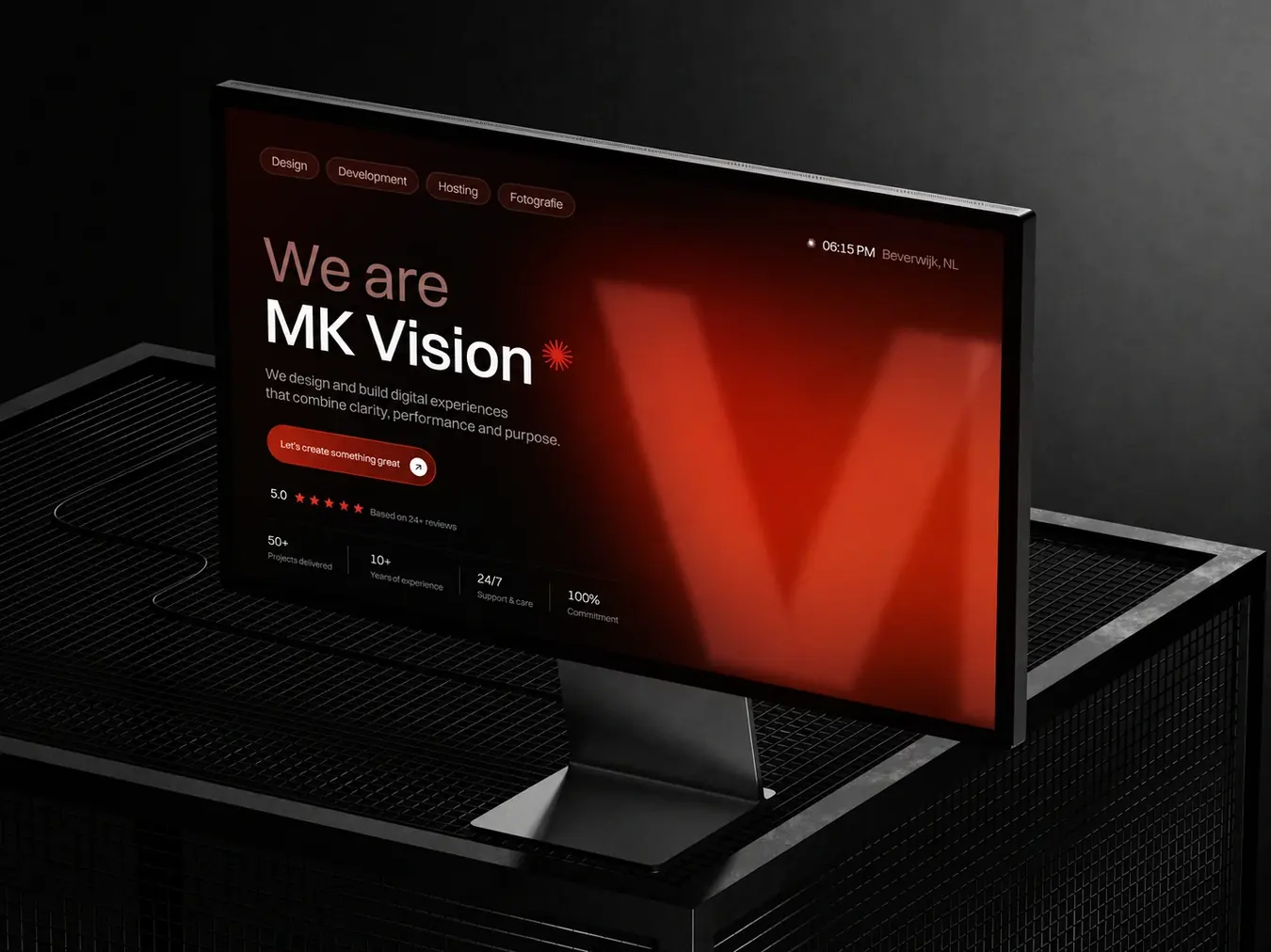 MK Vision homepage in een groot scherm mockup