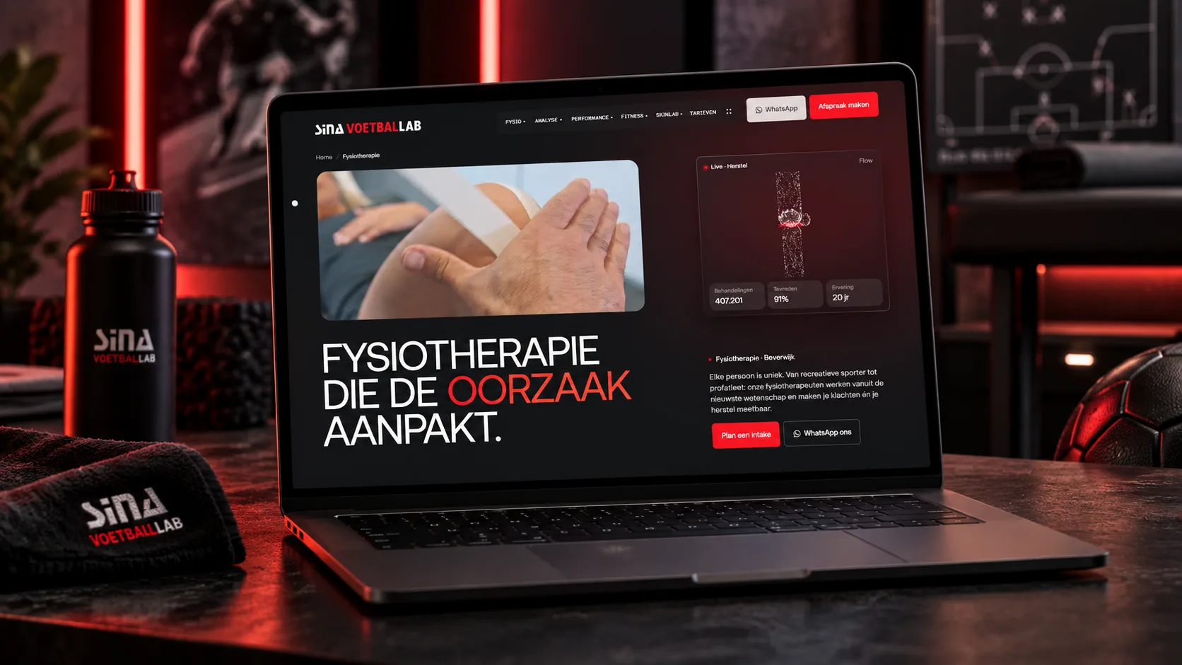SINA Voetballab, fysiotherapiepagina op een laptop