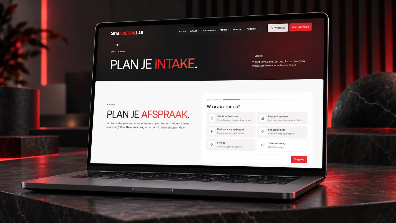 SINA Voetballab, intake plannen op desktop