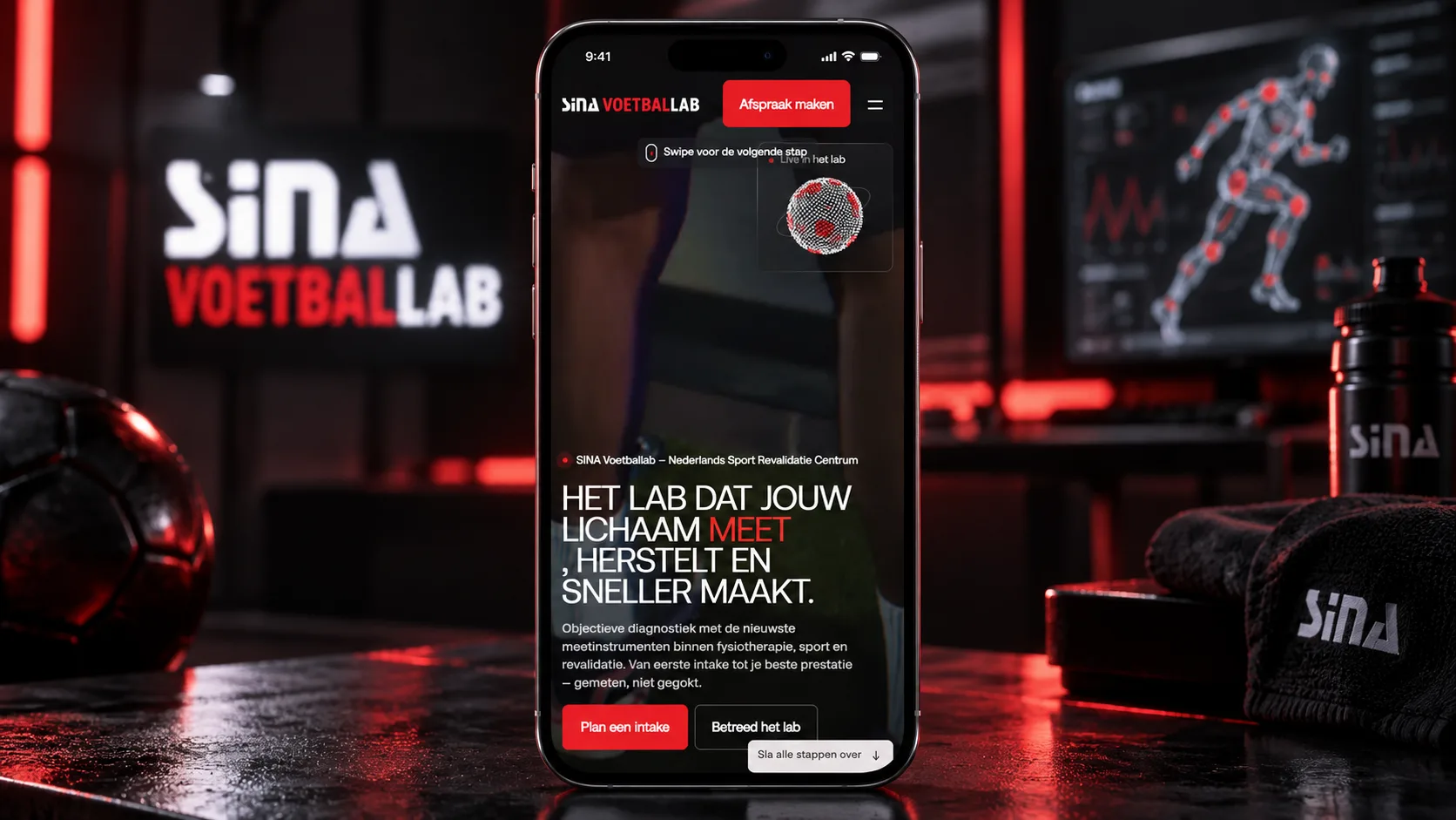 SINA Voetballab, homepage op mobiel