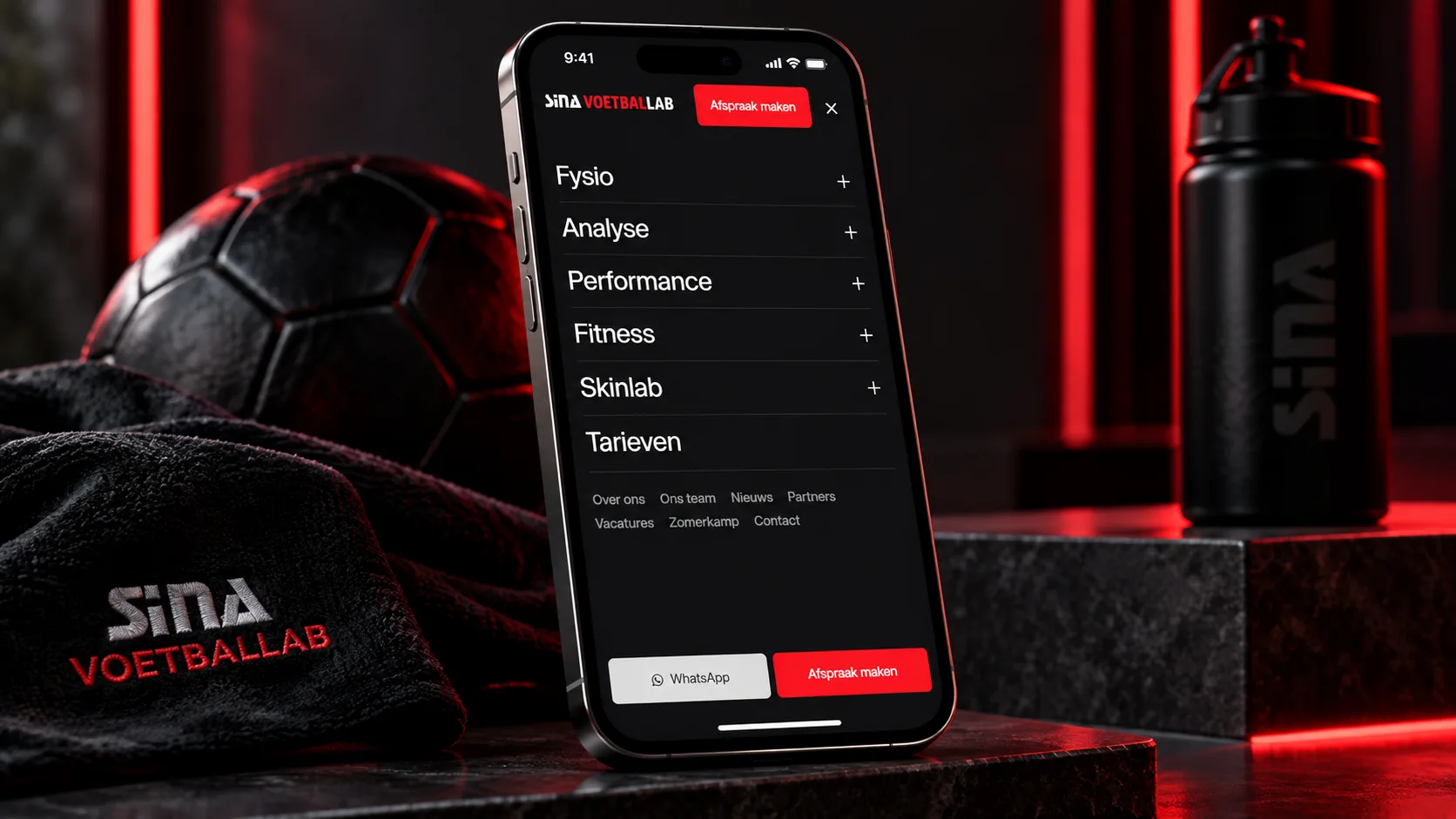 SINA Voetballab, mobiel menu met alle disciplines