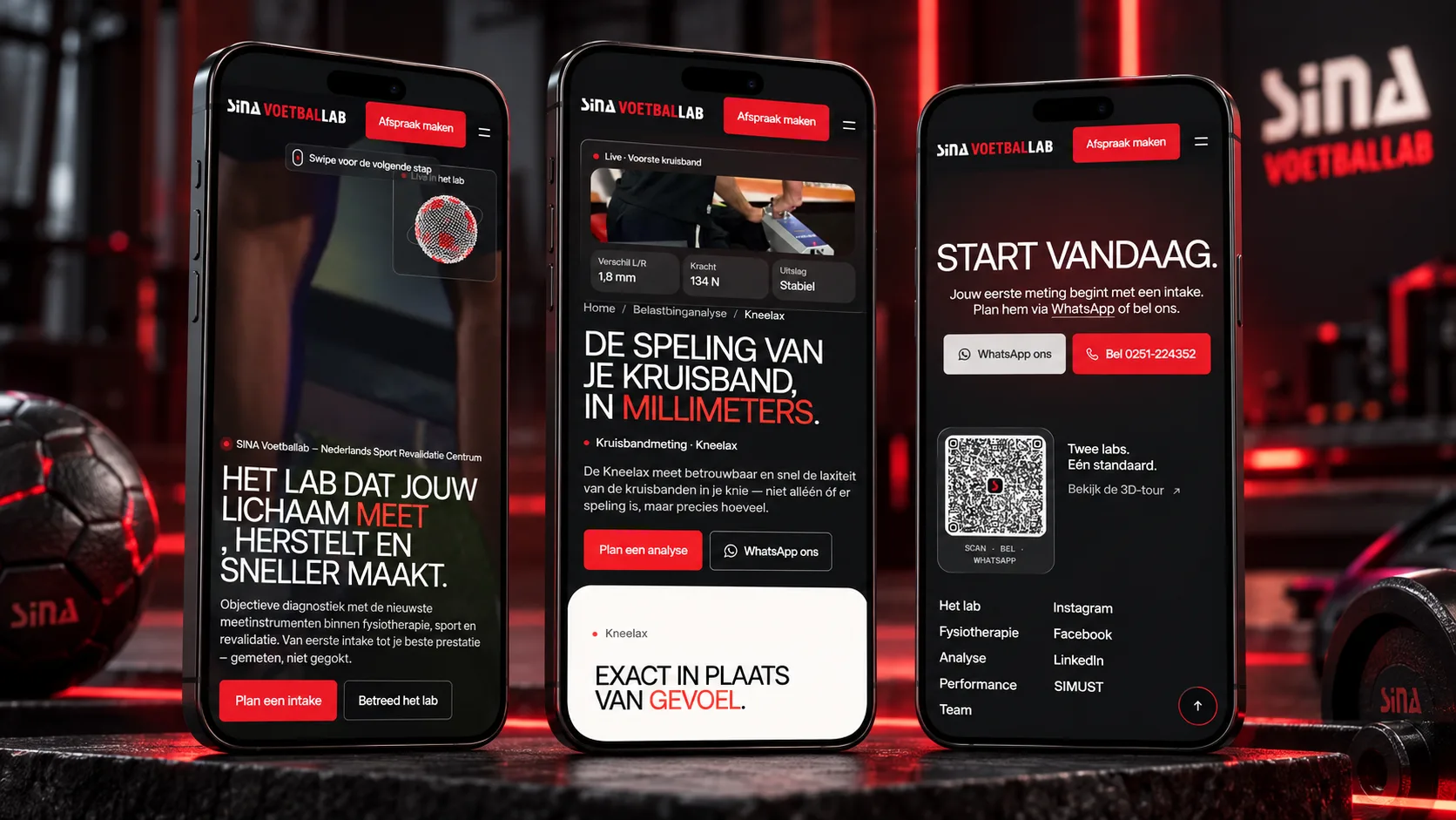 SINA Voetballab op drie mobiele schermen